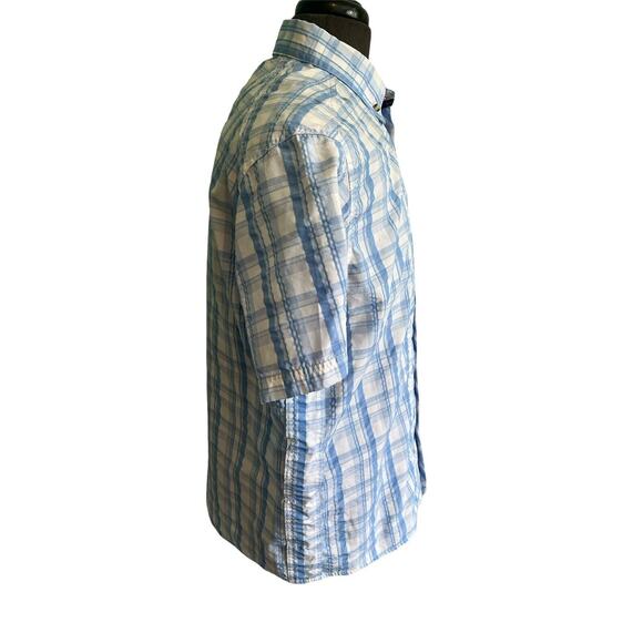 M True Flies Blue and White Check Vented Short Sleeve Button Down Shirt - Picture 3 of 5